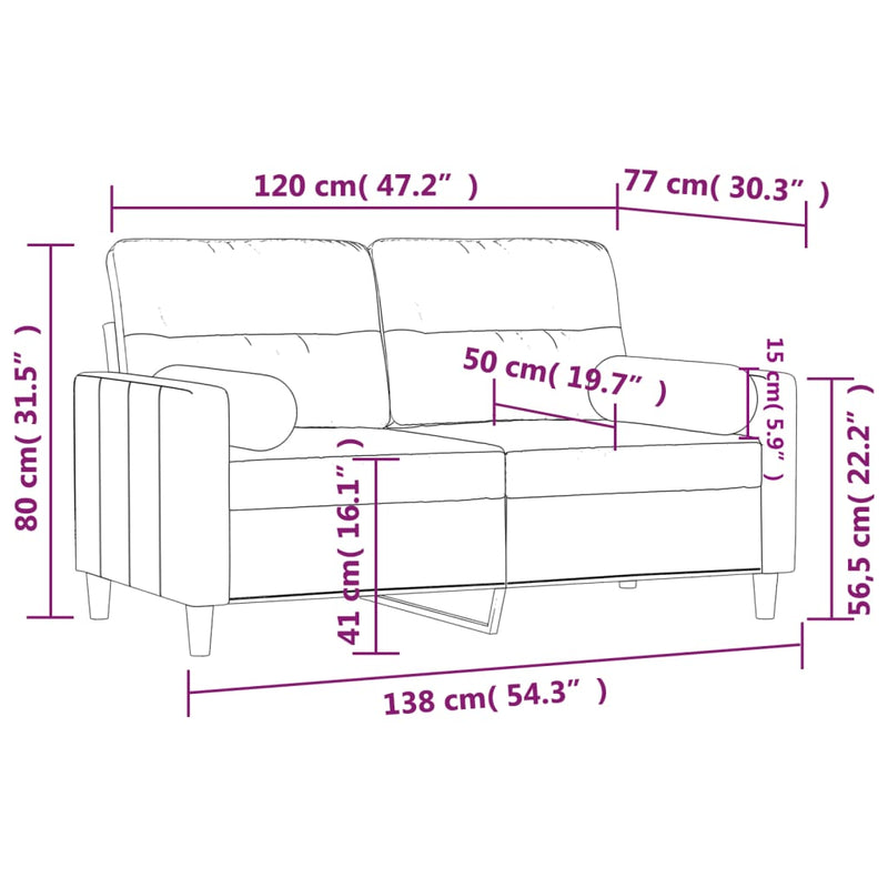 2-Seater Sofa with Throw Pillows Light Grey 120 cm Fabric