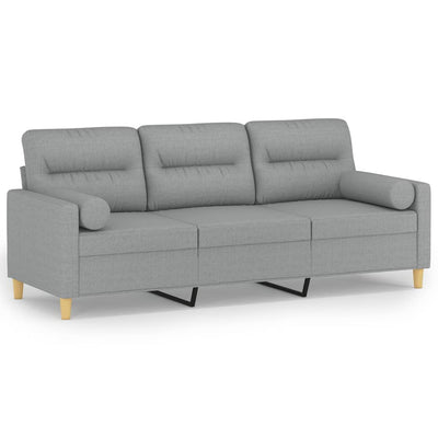 3-Seater Sofa with Throw Pillows Light Grey 180 cm Fabric