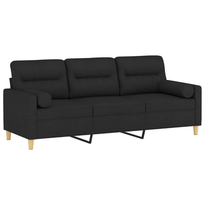 3-Seater Sofa with Throw Pillows Black 180 cm Fabric