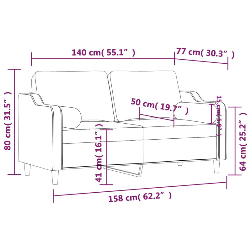 2-Seater Sofa with Throw Pillows Dark Grey 140 cm Fabric