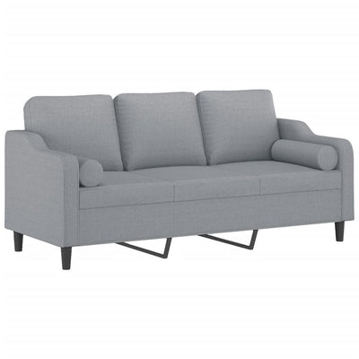 3-Seater Sofa with Throw Pillows Light Grey 180 cm Fabric