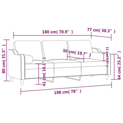 3-Seater Sofa with Throw Pillows Light Grey 180 cm Fabric