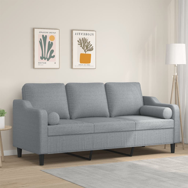 3-Seater Sofa with Throw Pillows Light Grey 180 cm Fabric