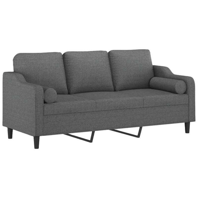 3-Seater Sofa with Throw Pillows Dark Grey 180 cm Fabric