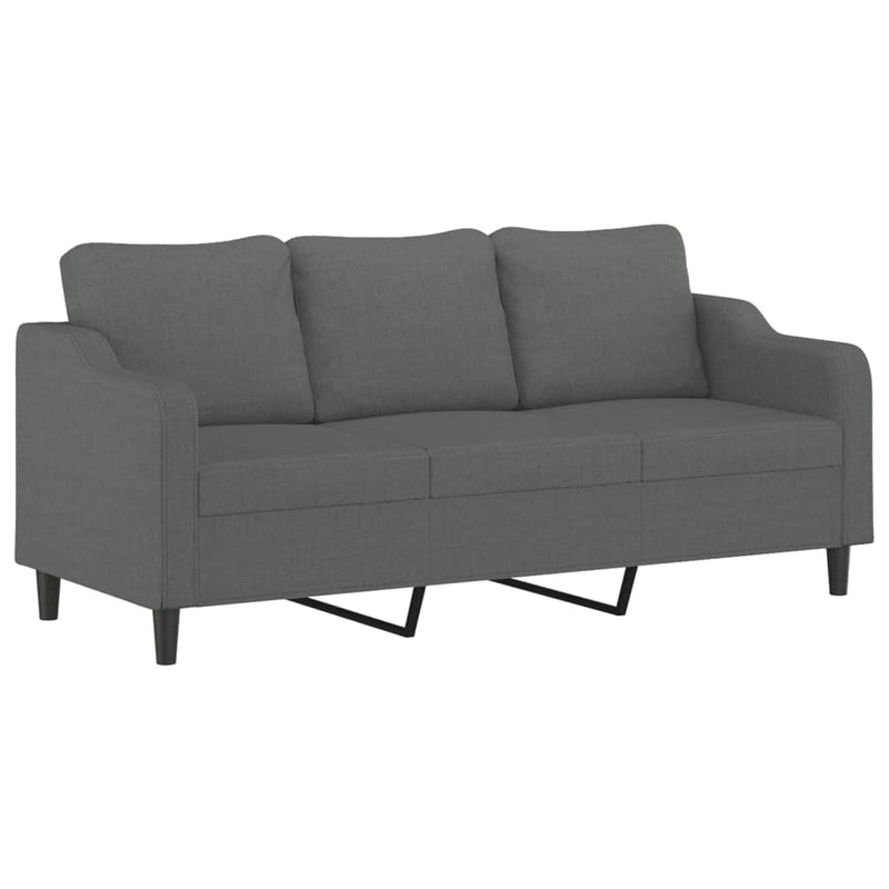 3-Seater Sofa with Throw Pillows Dark Grey 180 cm Fabric