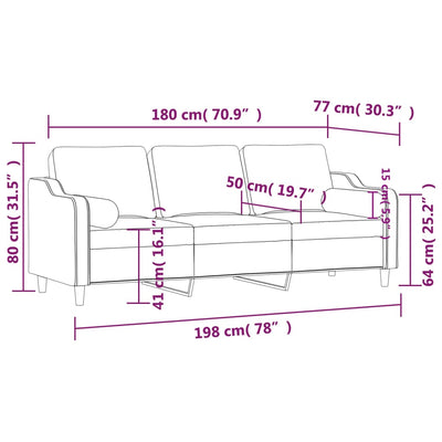 3-Seater Sofa with Throw Pillows Dark Grey 180 cm Fabric