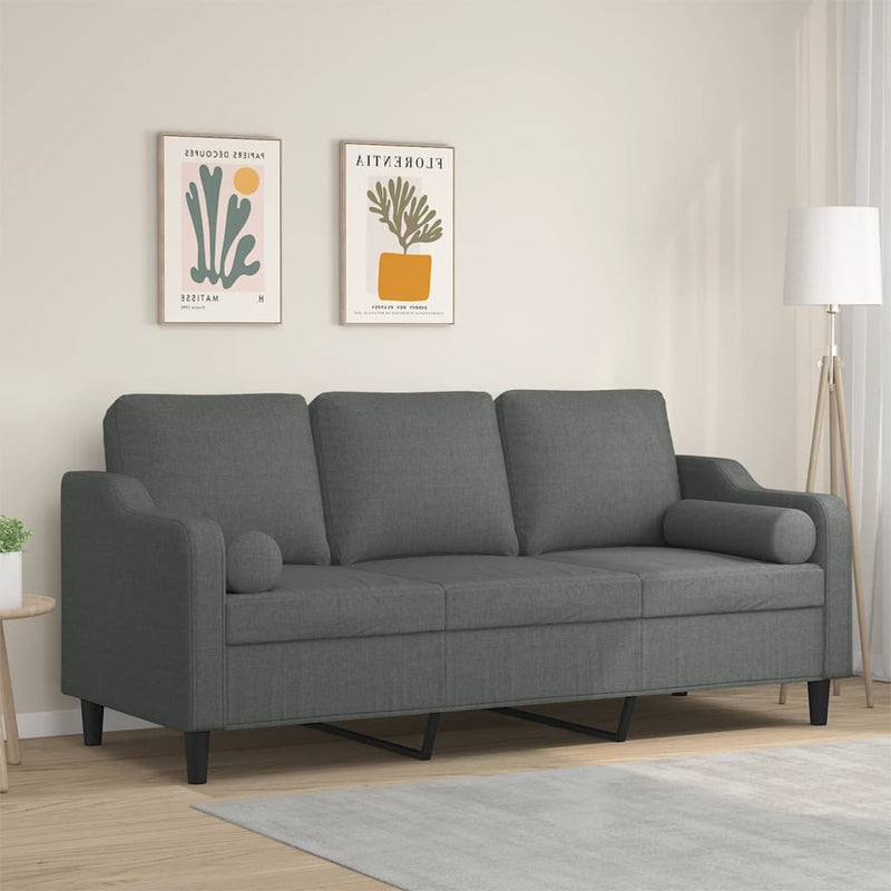 3-Seater Sofa with Throw Pillows Dark Grey 180 cm Fabric