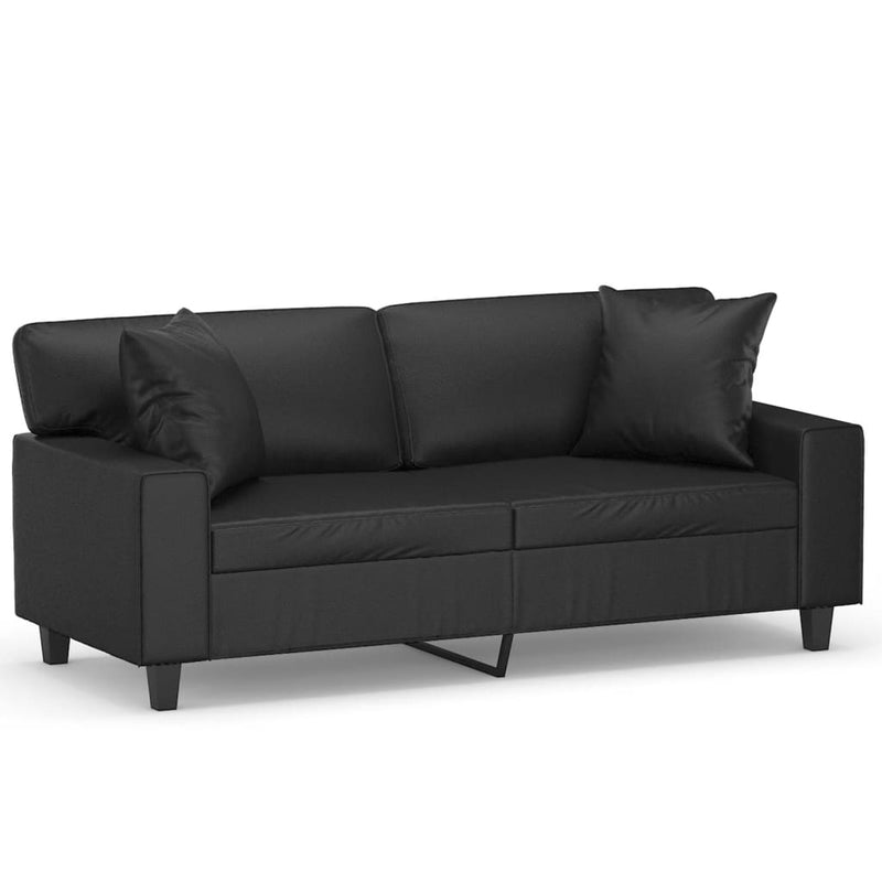 2-Seater Sofa with Throw Pillows Black 140 cm Faux Leather