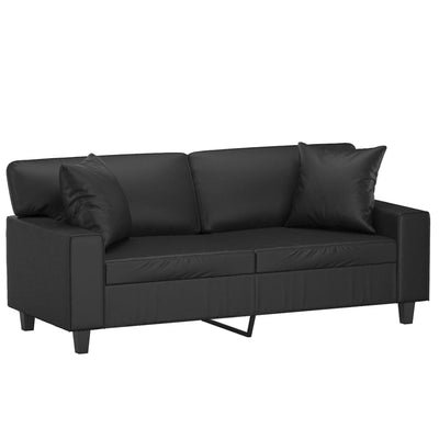 2-Seater Sofa with Throw Pillows Black 140 cm Faux Leather