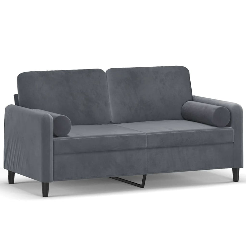 2-Seater Sofa with Throw Pillows Dark Grey 140 cm Velvet