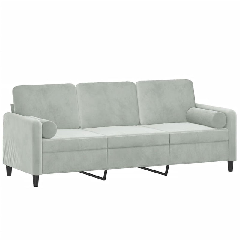 3-Seater Sofa with Throw Pillows Light Grey 180 cm Velvet