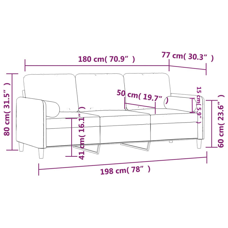 3-Seater Sofa with Throw Pillows Light Grey 180 cm Velvet