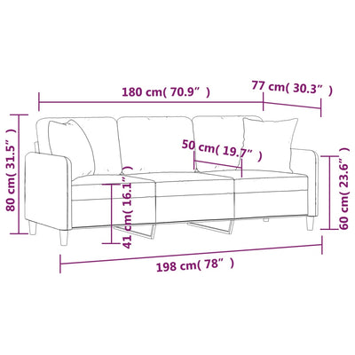 3-Seater Sofa with Throw Pillows Dark Grey 180 cm Fabric