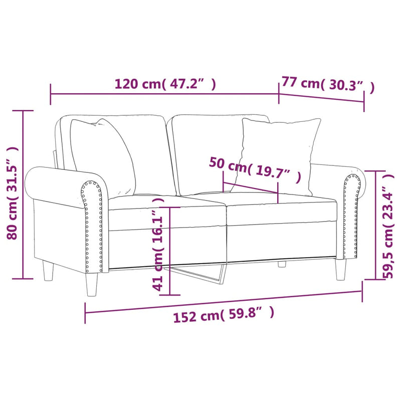 2-Seater Sofa with Throw Pillows Light Grey 120 cm Velvet