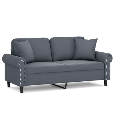 2-Seater Sofa with Throw Pillows Dark Grey 140 cm Velvet