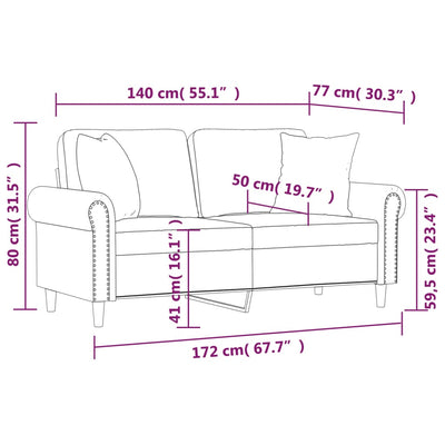 2-Seater Sofa with Throw Pillows Dark Grey 140 cm Velvet