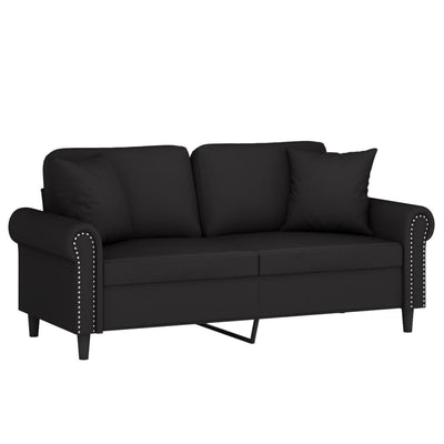 2-Seater Sofa with Throw Pillows Black 140 cm Velvet