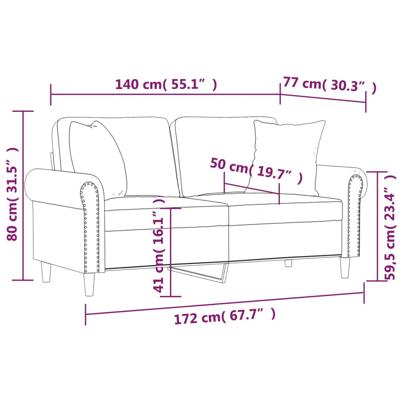 2-Seater Sofa with Throw Pillows Black 140 cm Velvet