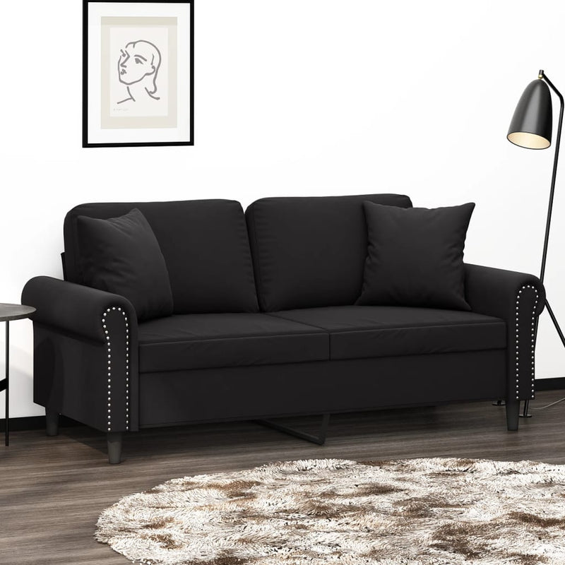 2-Seater Sofa with Throw Pillows Black 140 cm Velvet