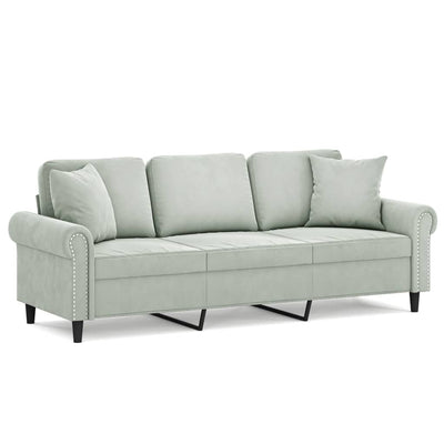 3-Seater Sofa with Throw Pillows Light Grey 180 cm Velvet