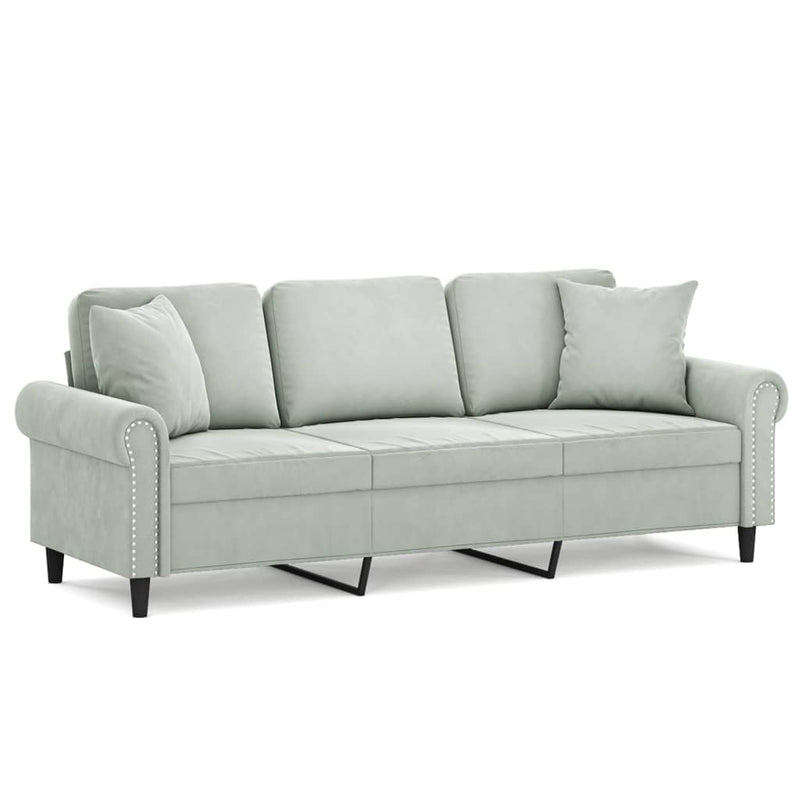 3-Seater Sofa with Throw Pillows Light Grey 180 cm Velvet