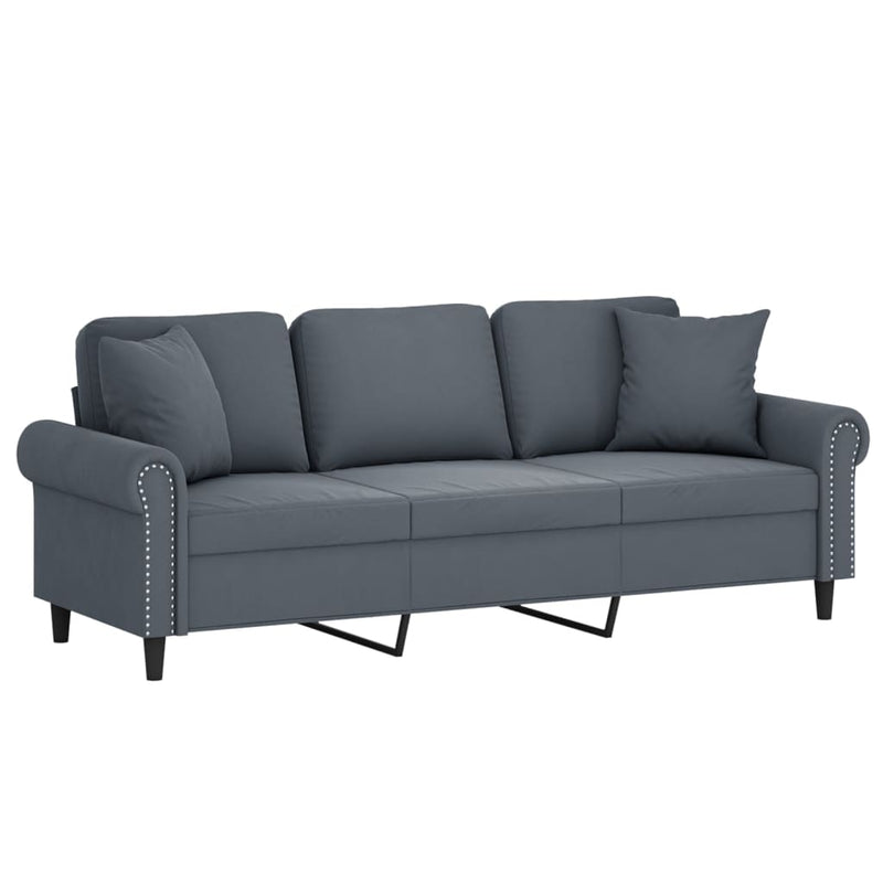 3-Seater Sofa with Throw Pillows Dark Grey 180 cm Velvet