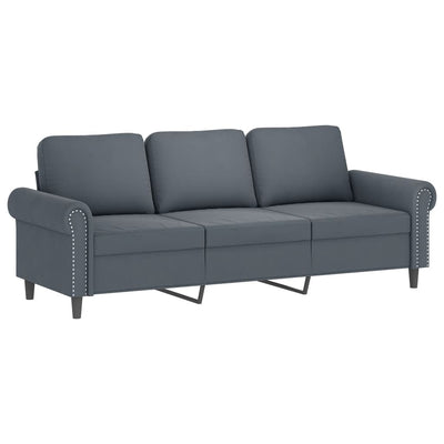 3-Seater Sofa with Throw Pillows Dark Grey 180 cm Velvet