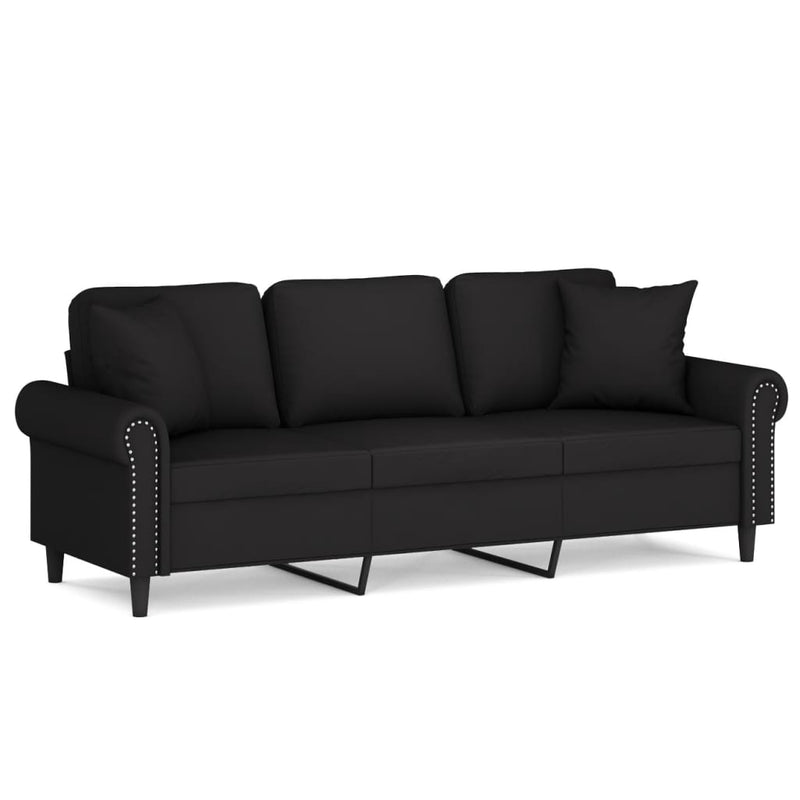 3-Seater Sofa with Throw Pillows Black 180 cm Velvet