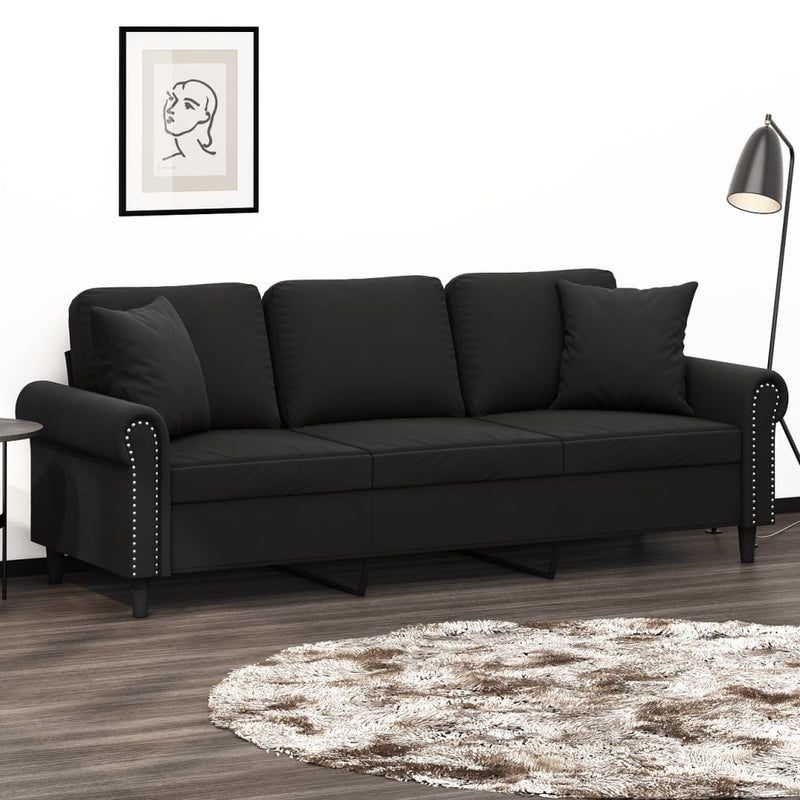 3-Seater Sofa with Throw Pillows Black 180 cm Velvet