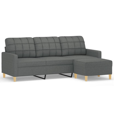 3-Seater Sofa with Footstool Dark Grey 180 cm Fabric