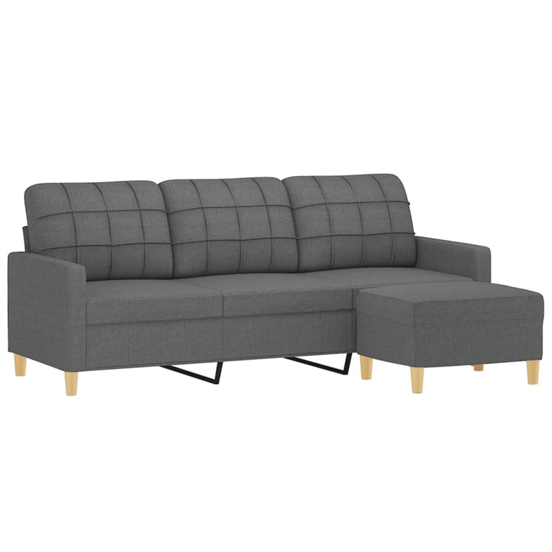 3-Seater Sofa with Footstool Dark Grey 180 cm Fabric