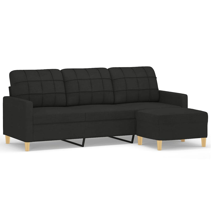 3-Seater Sofa with Footstool Black 180 cm Fabric