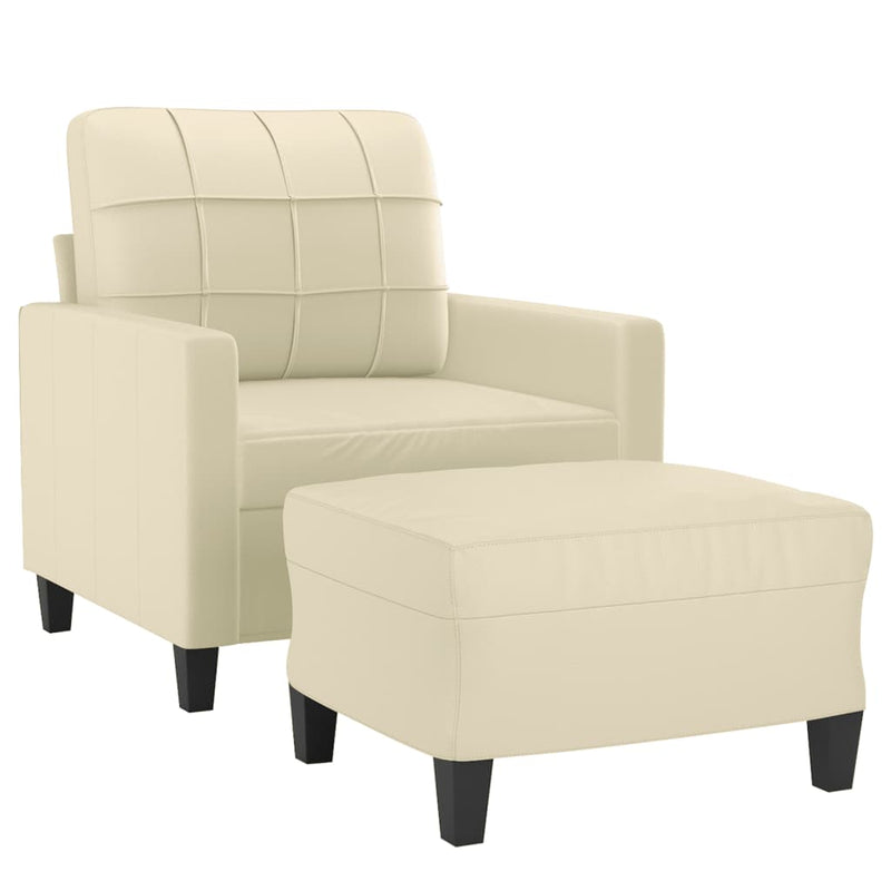 Sofa Chair with Footstool Cream 60 cm Faux Leather