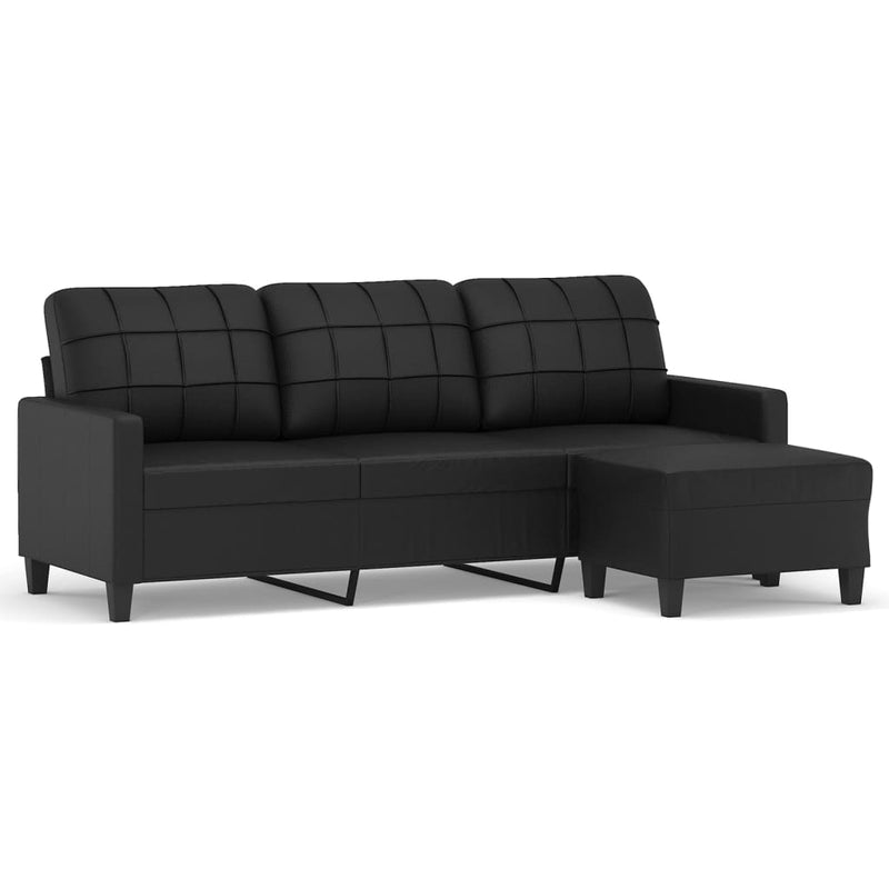 3-Seater Sofa with Footstool Black 180 cm Faux Leather