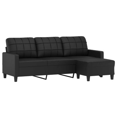 3-Seater Sofa with Footstool Black 180 cm Faux Leather