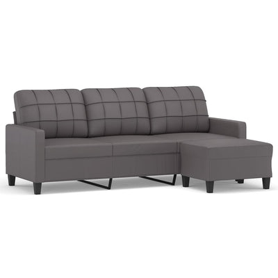 3-Seater Sofa with Footstool Grey 180 cm Faux Leather