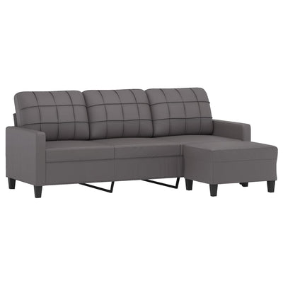 3-Seater Sofa with Footstool Grey 180 cm Faux Leather