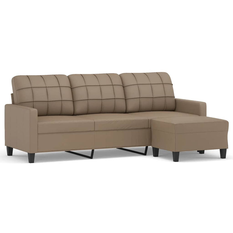 3-Seater Sofa with Footstool Cappuccino 180 cm Faux Leather