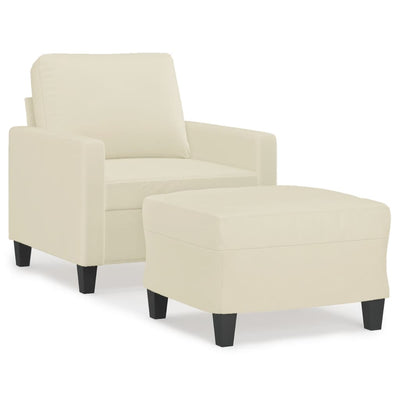 Sofa Chair with Footstool Cream 60 cm Faux Leather