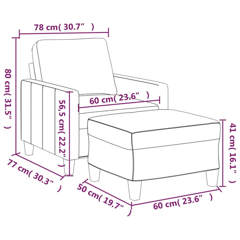 Sofa Chair with Footstool Cream 60 cm Faux Leather