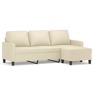 3-Seater Sofa with Footstool Cream 180 cm Faux Leather