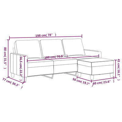 3-Seater Sofa with Footstool Cream 180 cm Faux Leather