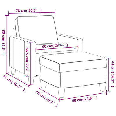 Sofa Chair with Footstool Light Grey 60 cm Fabric