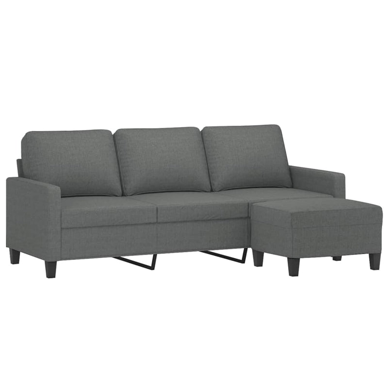 3-Seater Sofa with Footstool Dark Grey 180 cm Fabric