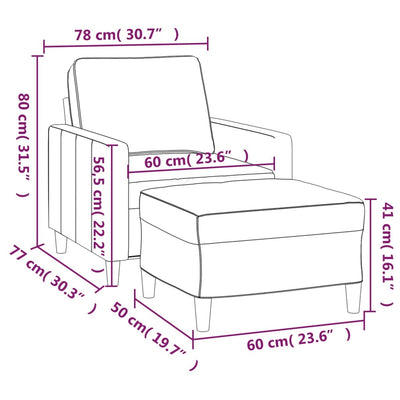 Sofa Chair with Footstool Black 60 cm Velvet