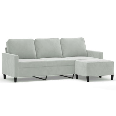 3-Seater Sofa with Footstool Light Grey 180 cm Velvet