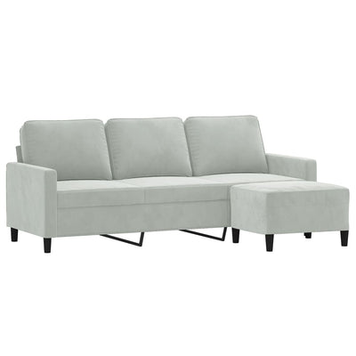 3-Seater Sofa with Footstool Light Grey 180 cm Velvet