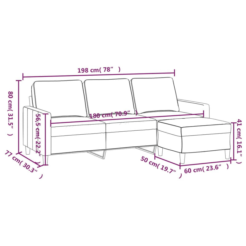 3-Seater Sofa with Footstool Light Grey 180 cm Velvet