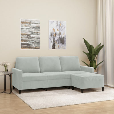 3-Seater Sofa with Footstool Light Grey 180 cm Velvet