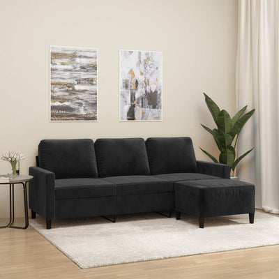 3-Seater Sofa with Footstool Black 180 cm Velvet